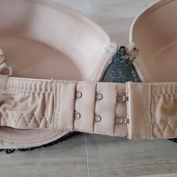 Jezebel B5030 Padded Push Up Bra 34B Nude Black Stitch Bows - Picture 9 of 13